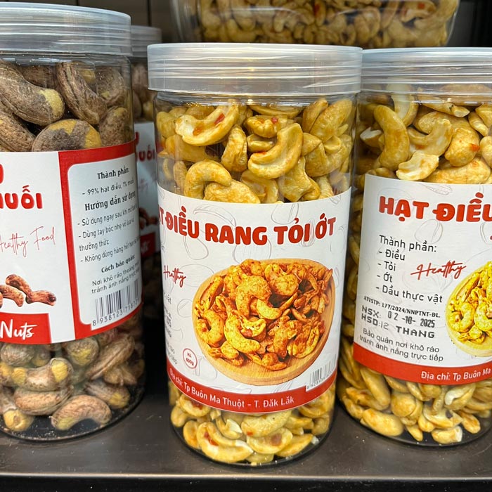 Hạt điều rang tỏi ớt hộp 500g — Giòn, thơm, vị mặn lạ